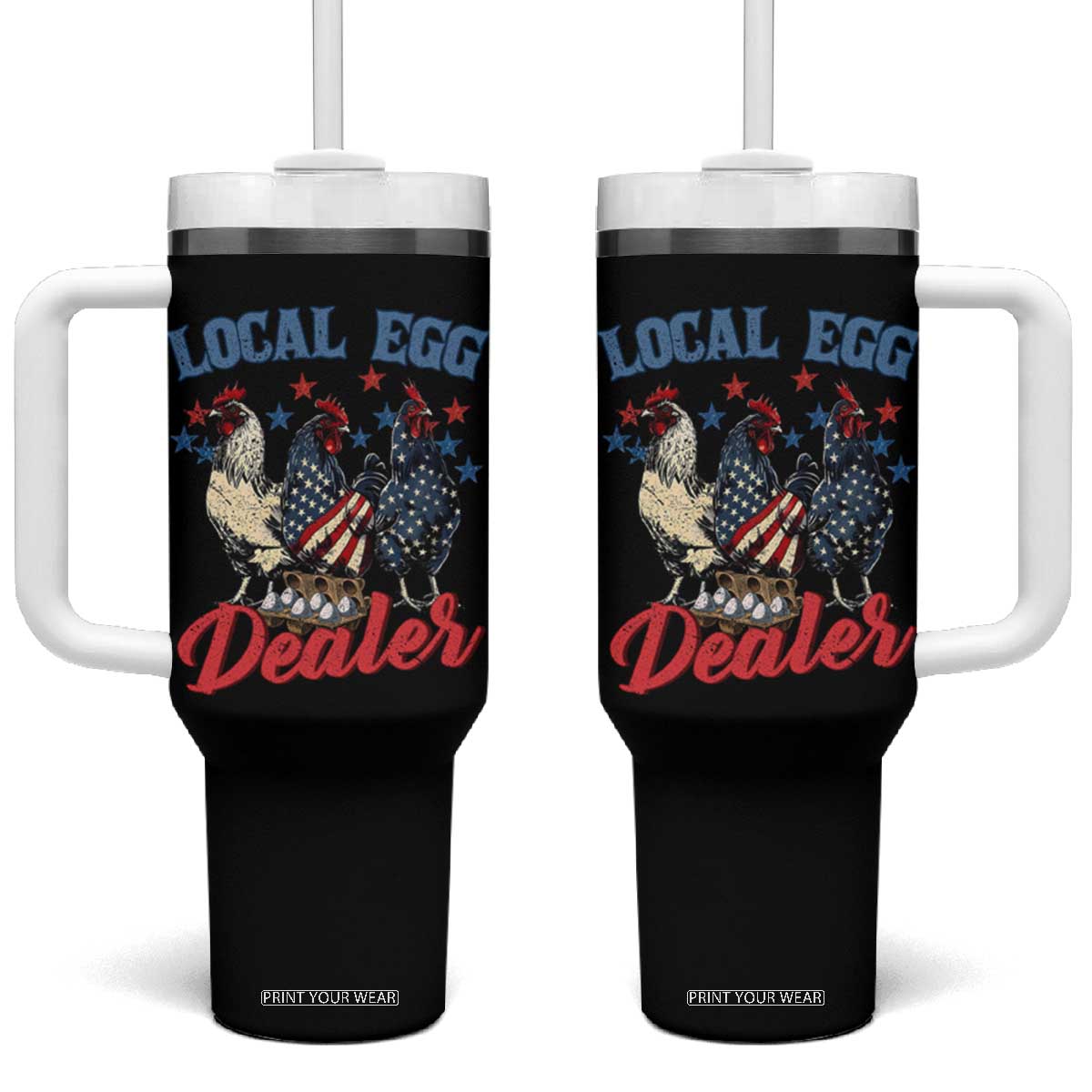 Funny Local Egg Dealer Tumbler With Handle Egg Farmer American Flag Chicken Easter TS11 One Size: 40 oz Black Print Your Wear
