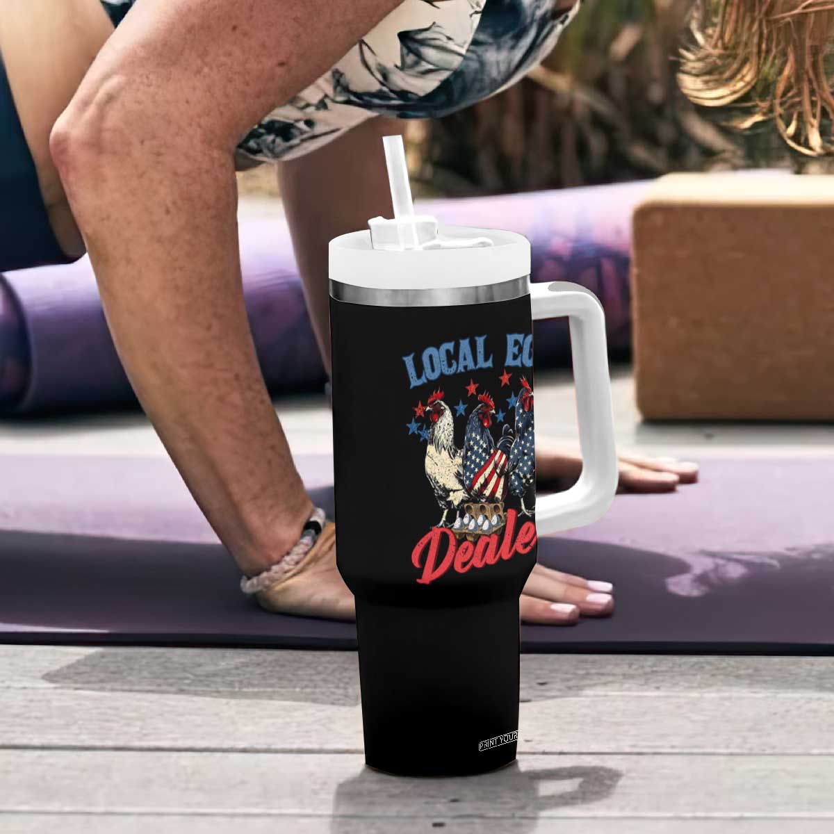 Funny Local Egg Dealer Tumbler With Handle Egg Farmer American Flag Chicken Easter TS11 Print Your Wear