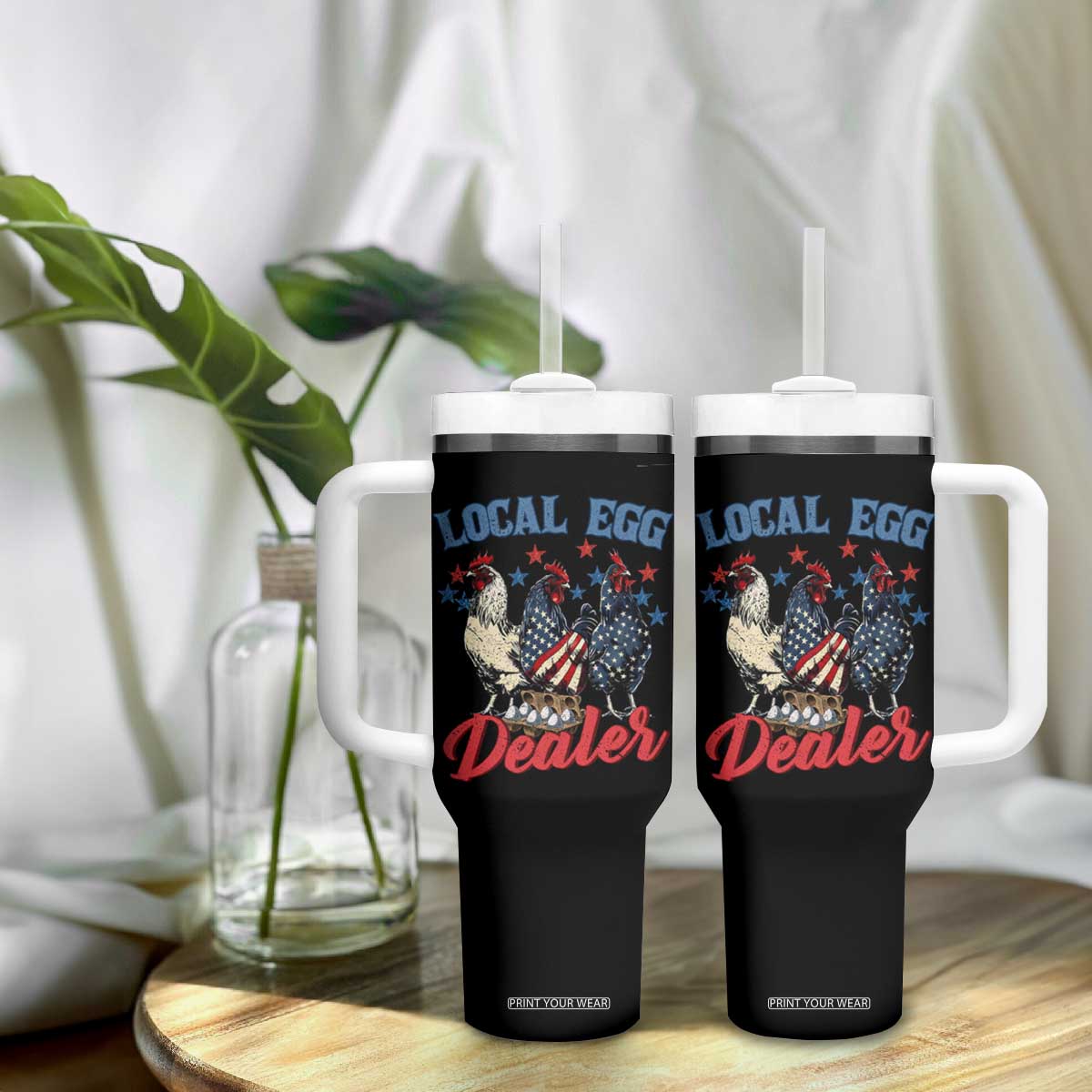 Funny Local Egg Dealer Tumbler With Handle Egg Farmer American Flag Chicken Easter TS11 Print Your Wear
