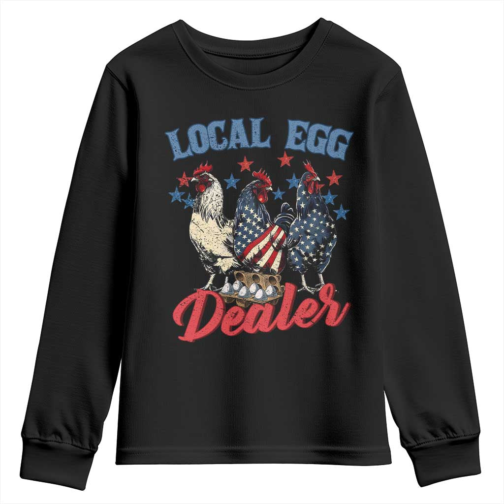 Funny Local Egg Dealer Youth Sweatshirt Egg Farmer American Flag Chicken Easter TS11 Black Print Your Wear