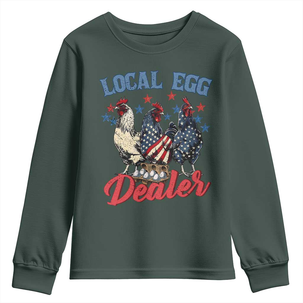 Funny Local Egg Dealer Youth Sweatshirt Egg Farmer American Flag Chicken Easter TS11 Dark Forest Green Print Your Wear