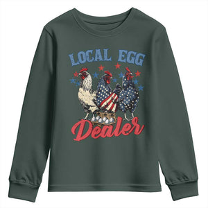 Funny Local Egg Dealer Youth Sweatshirt Egg Farmer American Flag Chicken Easter TS11 Dark Forest Green Print Your Wear