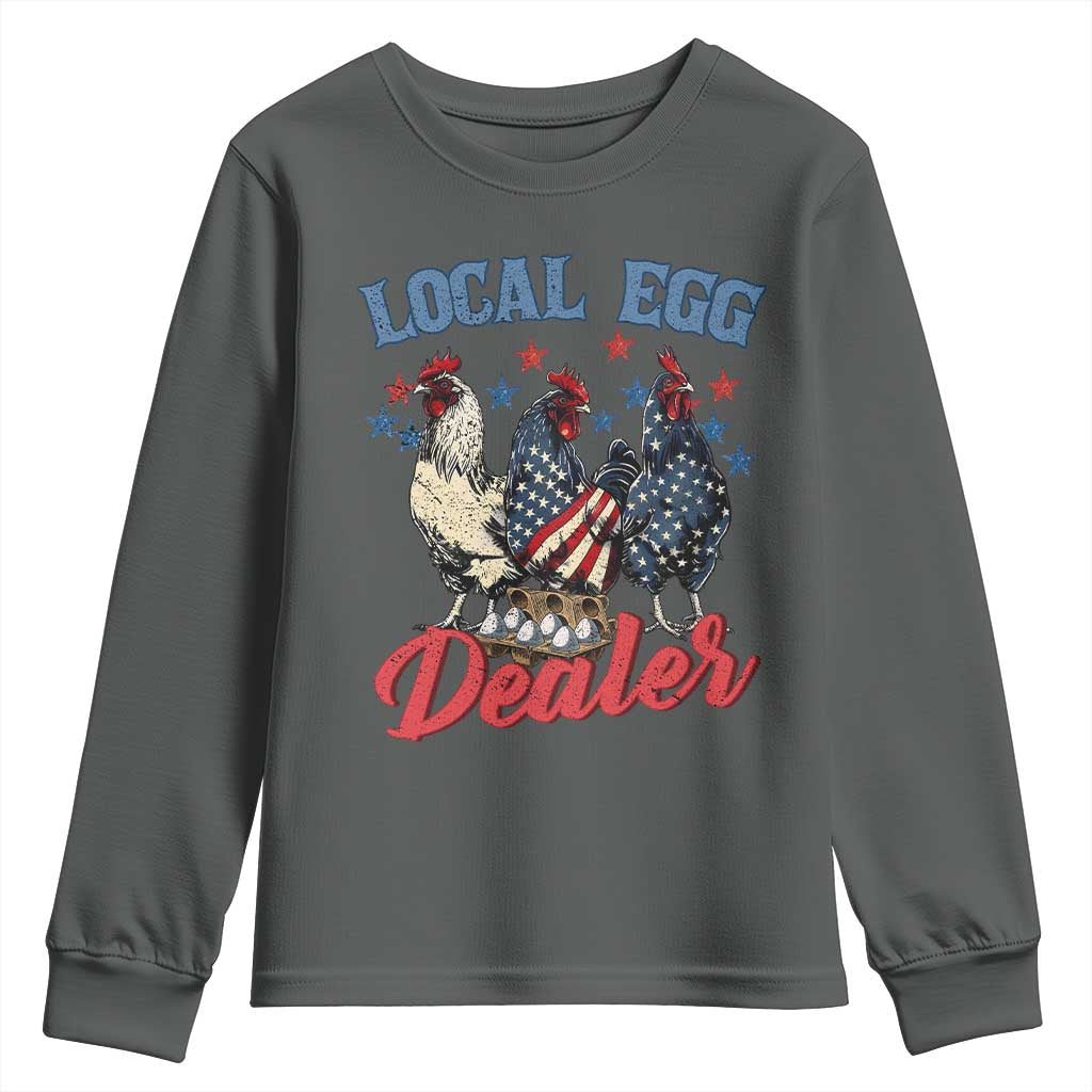 Funny Local Egg Dealer Youth Sweatshirt Egg Farmer American Flag Chicken Easter TS11 Dark Heather Print Your Wear