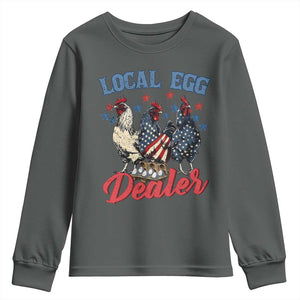 Funny Local Egg Dealer Youth Sweatshirt Egg Farmer American Flag Chicken Easter TS11 Dark Heather Print Your Wear