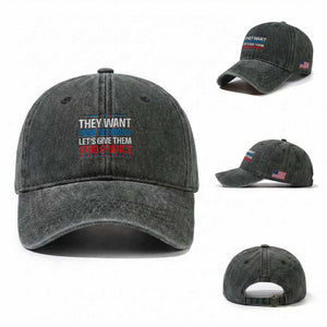 Funny They Want 1939 Germany Let's Give Them 1789 France Washed Cotton Baseball Cap Political History TS11 Washed Cap Universal Fit Dark Green Print Your Wear