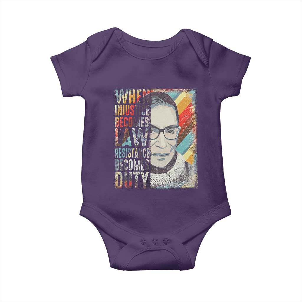 When Injustice Becomes Law Resistance Becomes Duty Baby Onesie RBG Quote TS11 Purple Print Your Wear