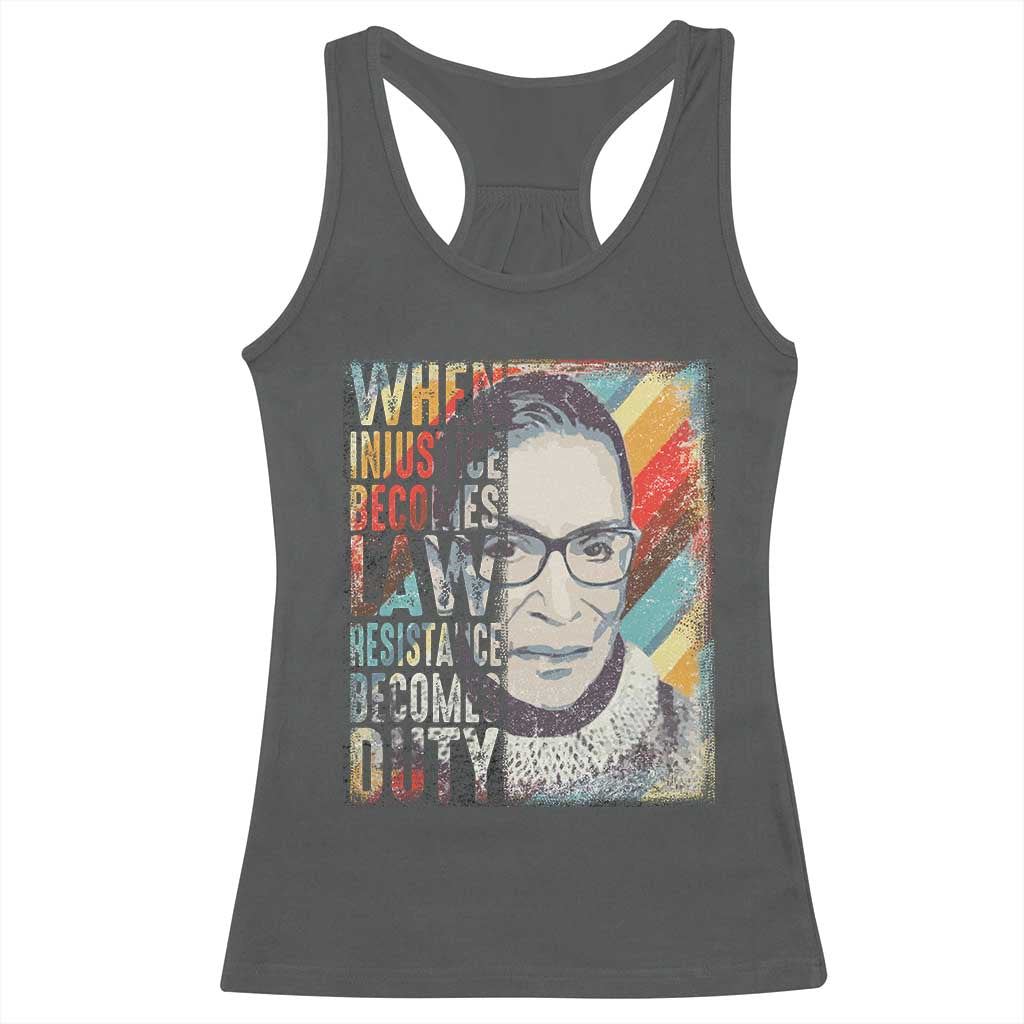 When Injustice Becomes Law Resistance Becomes Duty Racerback Tank Top RBG Quote TS11 Dark Heather Print Your Wear