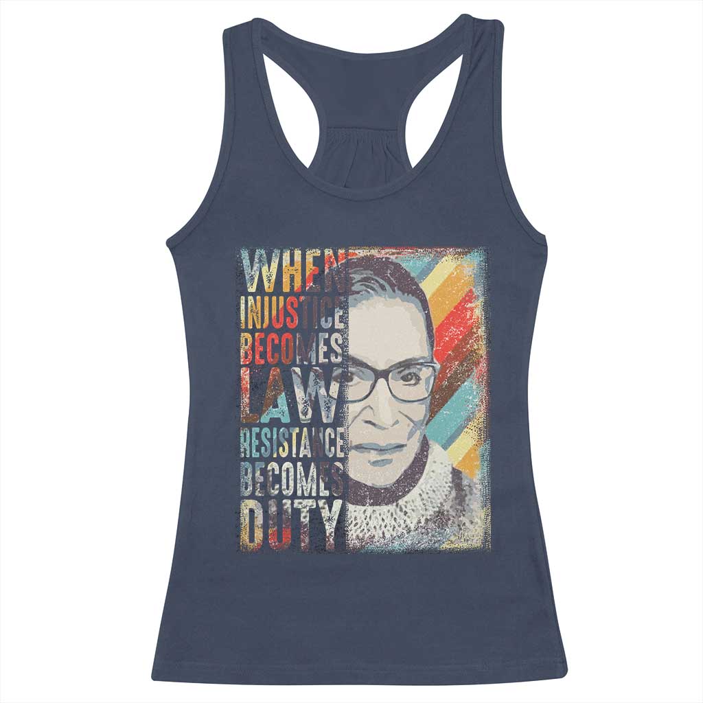 When Injustice Becomes Law Resistance Becomes Duty Racerback Tank Top RBG Quote TS11 Navy Print Your Wear