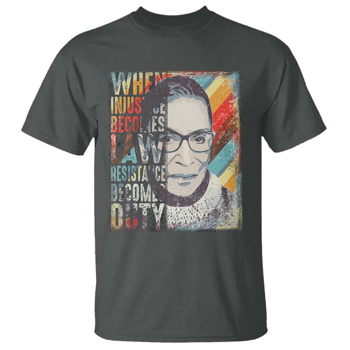 When Injustice Becomes Law Resistance Becomes Duty T Shirt RBG Quote TS11 Dark Heather Print Your Wear