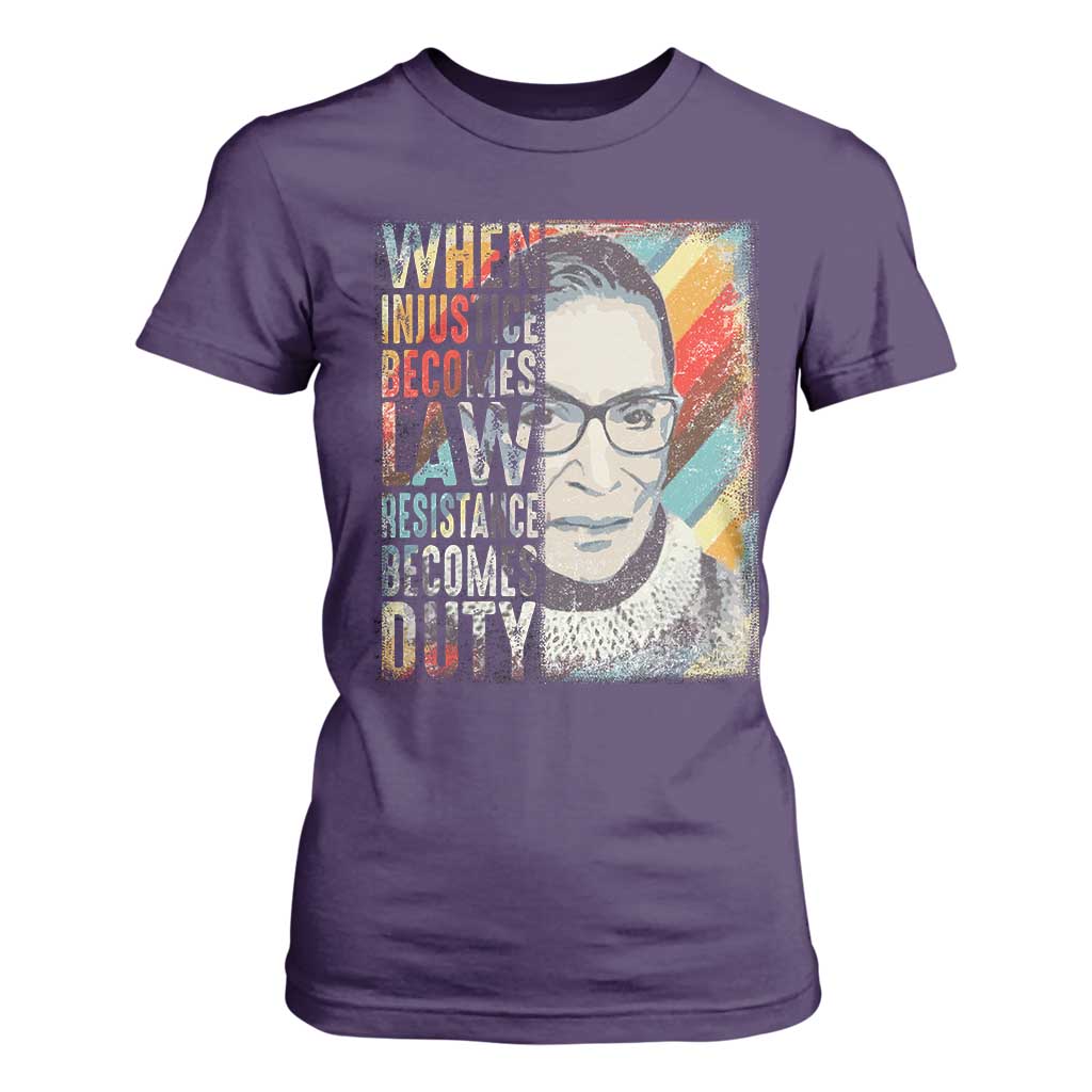 When Injustice Becomes Law Resistance Becomes Duty T Shirt For Women RBG Quote TS11 Purple Print Your Wear
