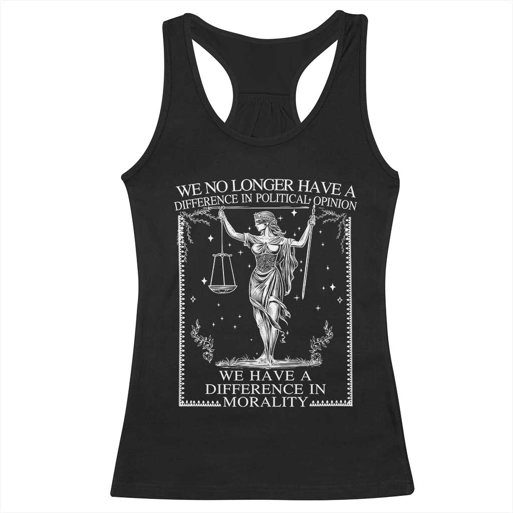 We No Longer Have A Difference In Political Opinion Racerback Tank Top Justice Political TS11 Black Print Your Wear
