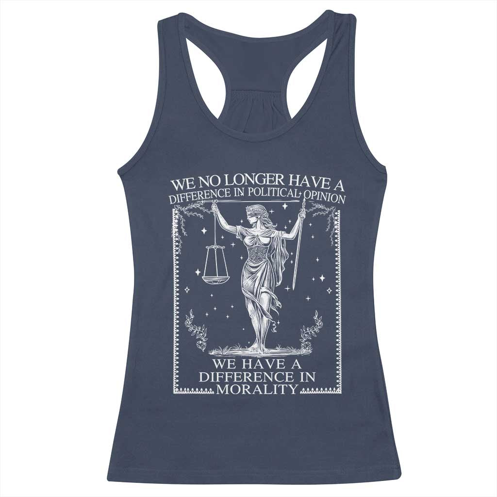 We No Longer Have A Difference In Political Opinion Racerback Tank Top Justice Political TS11 Navy Print Your Wear