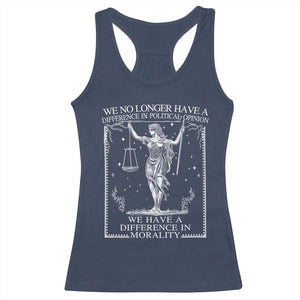 We No Longer Have A Difference In Political Opinion Racerback Tank Top Justice Political TS11 Navy Print Your Wear