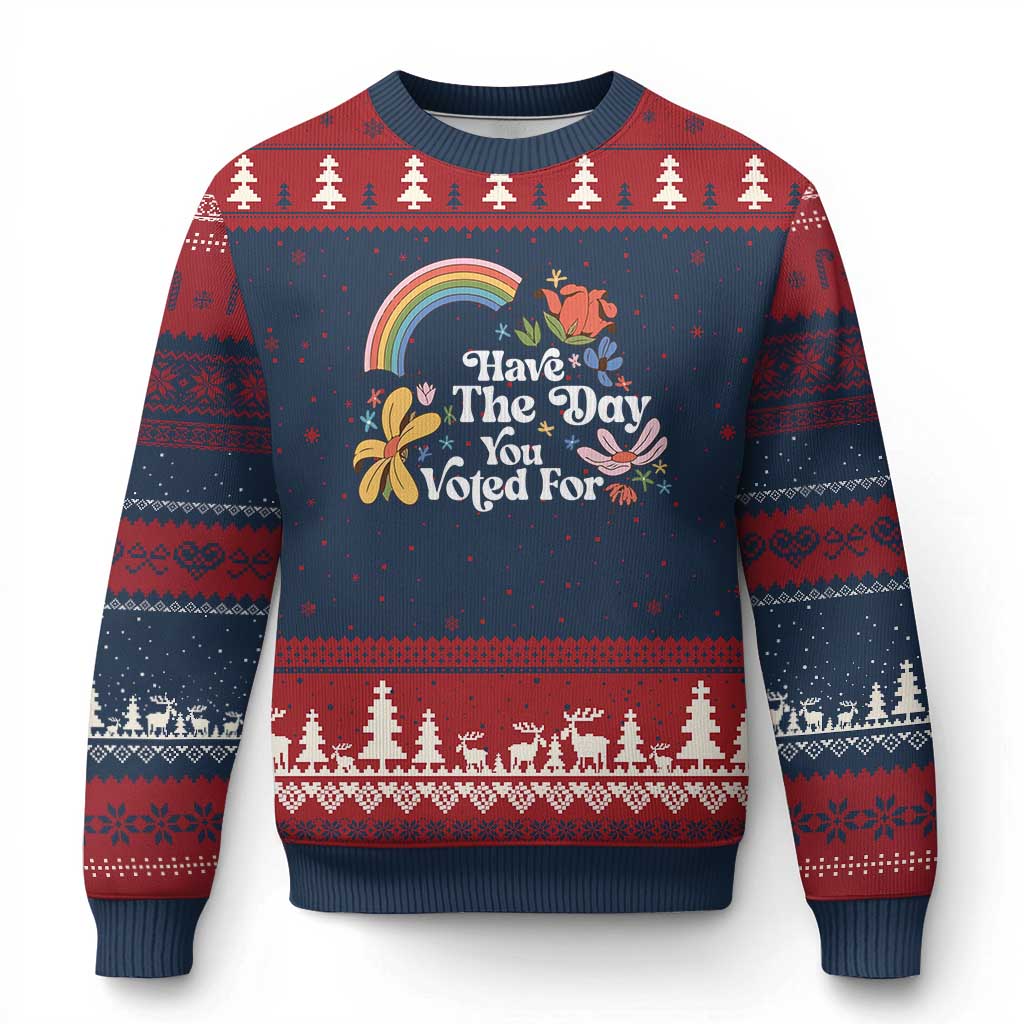 Have The Day You Voted For Ugly Christmas Sweater Retro Rainbow TS11 Navy Red Print Your Wear