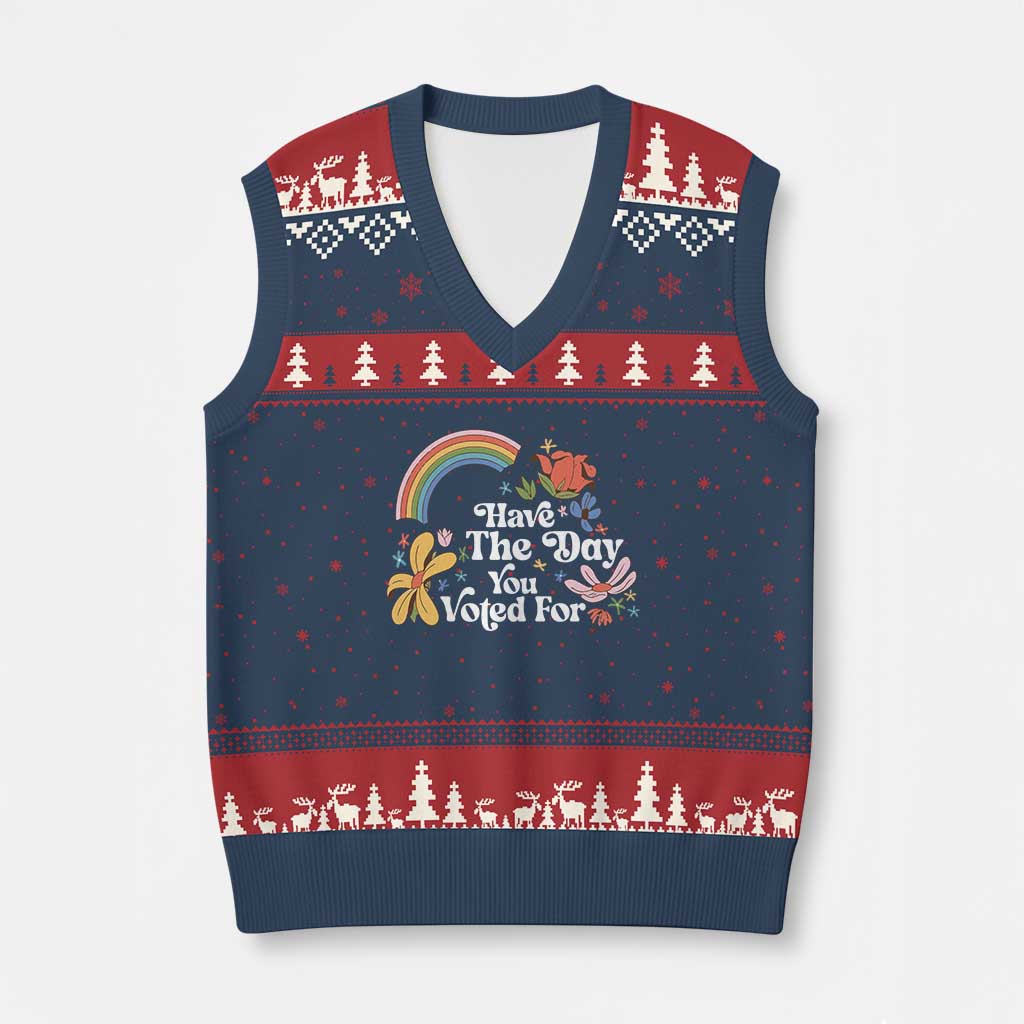 Have The Day You Voted For V-Neck Knit Sweater Vest Retro Rainbow TS11 Navy Red Print Your Wear