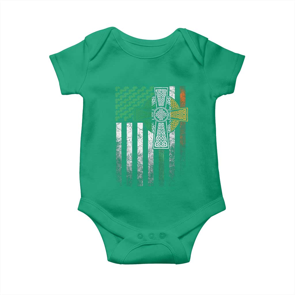 Irish Pride Baby Onesie American Flag Celtic Cross Shamrock St Patrick's Day TS11 Irish Green Print Your Wear