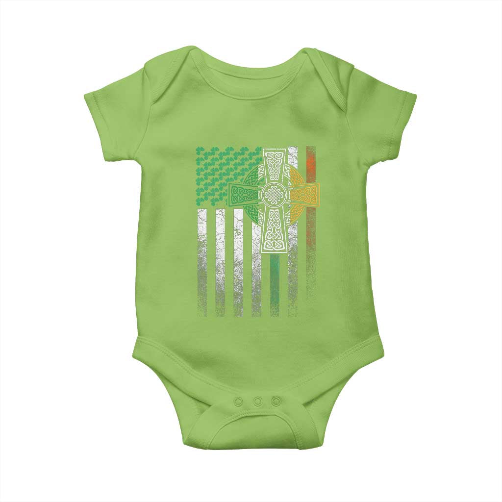 Irish Pride Baby Onesie American Flag Celtic Cross Shamrock St Patrick's Day TS11 Lime Print Your Wear