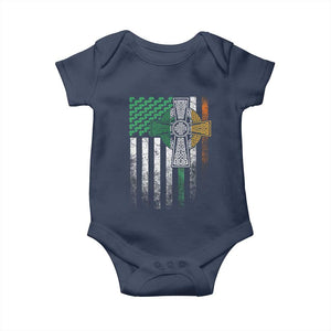 Irish Pride Baby Onesie American Flag Celtic Cross Shamrock St Patrick's Day TS11 Navy Print Your Wear