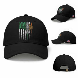 Irish Pride Baseball Cap American Flag Celtic Cross Shamrock St Patrick's Day TS11 Baseball Cap Universal Fit Black Print Your Wear