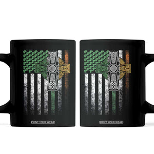 Irish Pride Coffee Mug American Flag Celtic Cross Shamrock St Patrick's Day TS11 Black Print Your Wear