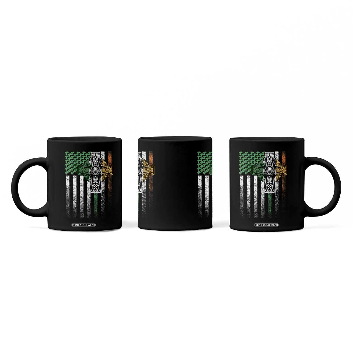 Irish Pride Coffee Mug American Flag Celtic Cross Shamrock St Patrick's Day TS11 Print Your Wear