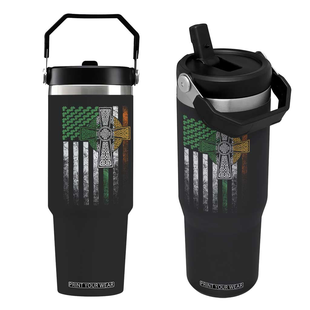 Irish Pride Flip Straw Tumbler American Flag Celtic Cross Shamrock St Patrick's Day TS11 One Size: 30 oz Black Print Your Wear