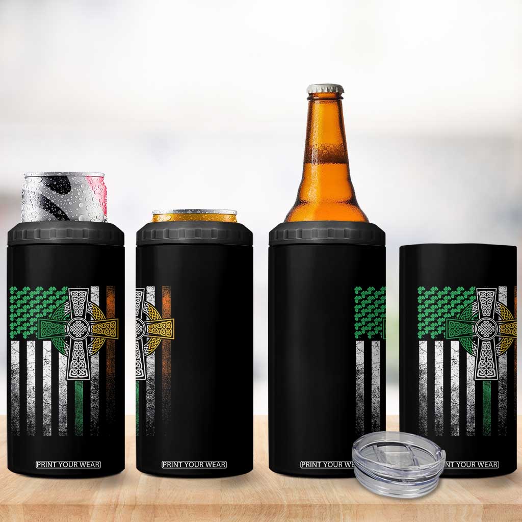 Irish Pride 4 in 1 Can Cooler Tumbler American Flag Celtic Cross Shamrock St Patrick's Day TS11 Print Your Wear