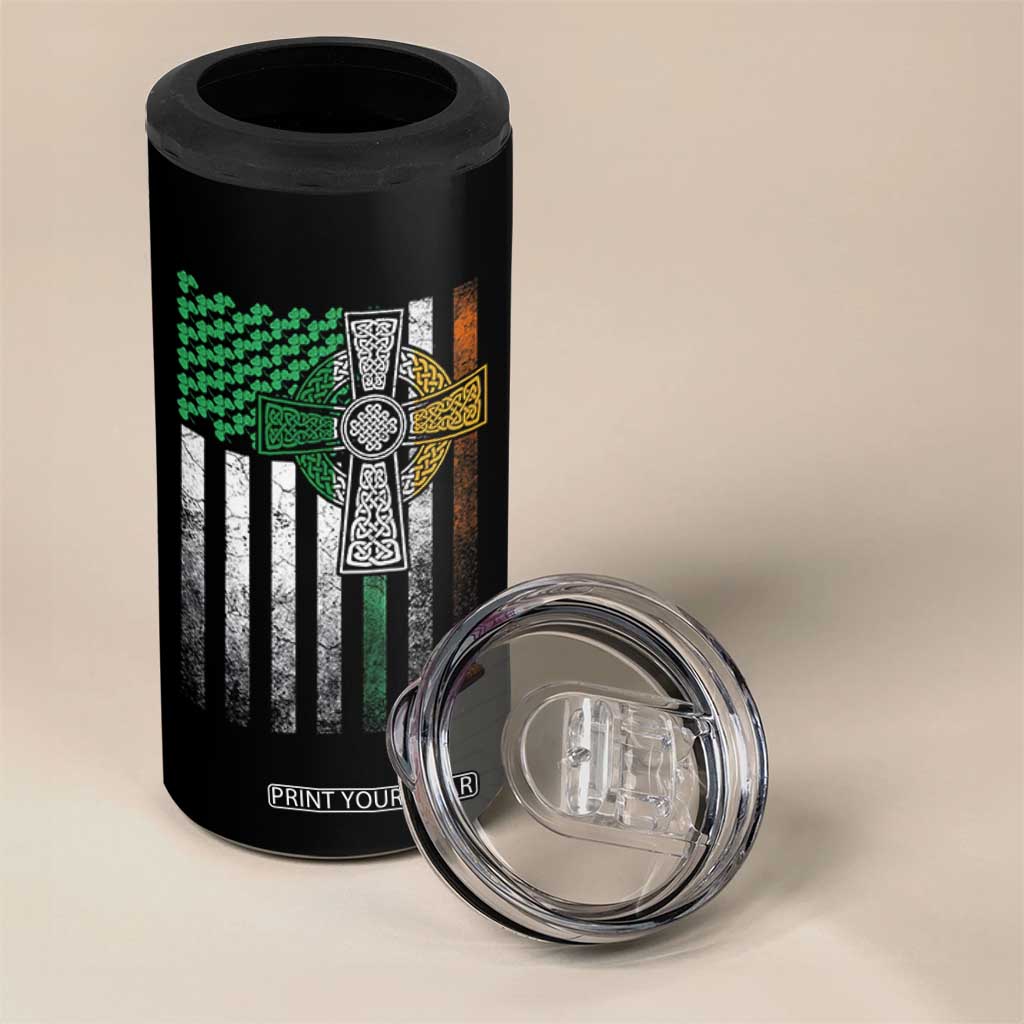 Irish Pride 4 in 1 Can Cooler Tumbler American Flag Celtic Cross Shamrock St Patrick's Day TS11 Print Your Wear