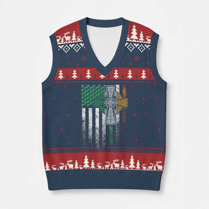 Irish Pride V-Neck Knit Sweater Vest American Flag Celtic Cross Shamrock St Patrick's Day TS11 Navy Red Print Your Wear