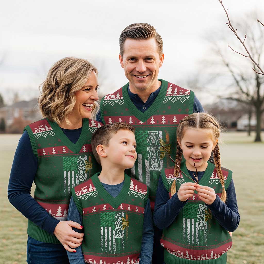 Irish Pride V-Neck Knit Sweater Vest American Flag Celtic Cross Shamrock St Patrick's Day TS11 Red Green Print Your Wear