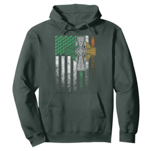 Irish Pride Hoodie American Flag Celtic Cross Shamrock St Patrick's Day TS11 Dark Forest Green Print Your Wear