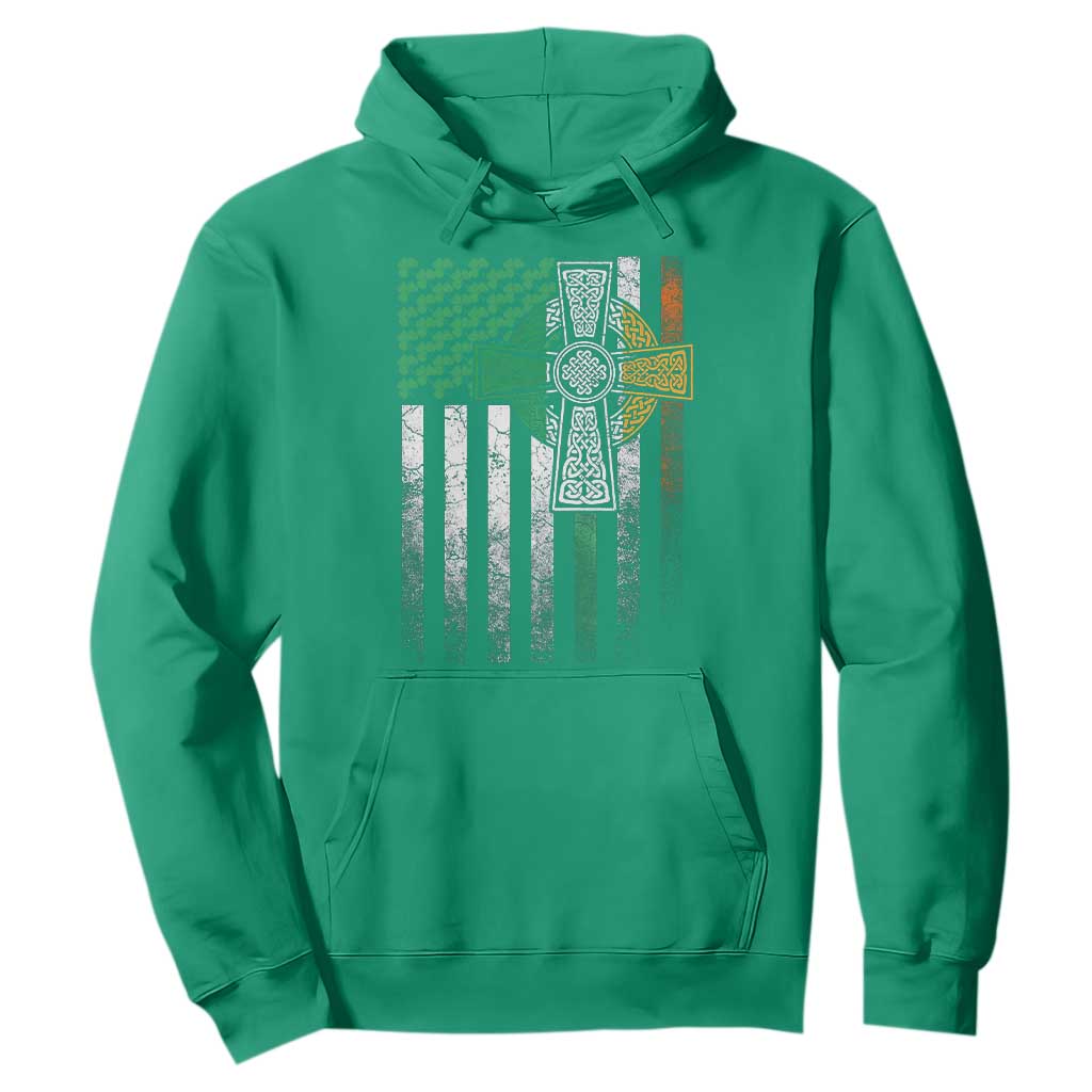 Irish Pride Hoodie American Flag Celtic Cross Shamrock St Patrick's Day TS11 Irish Green Print Your Wear