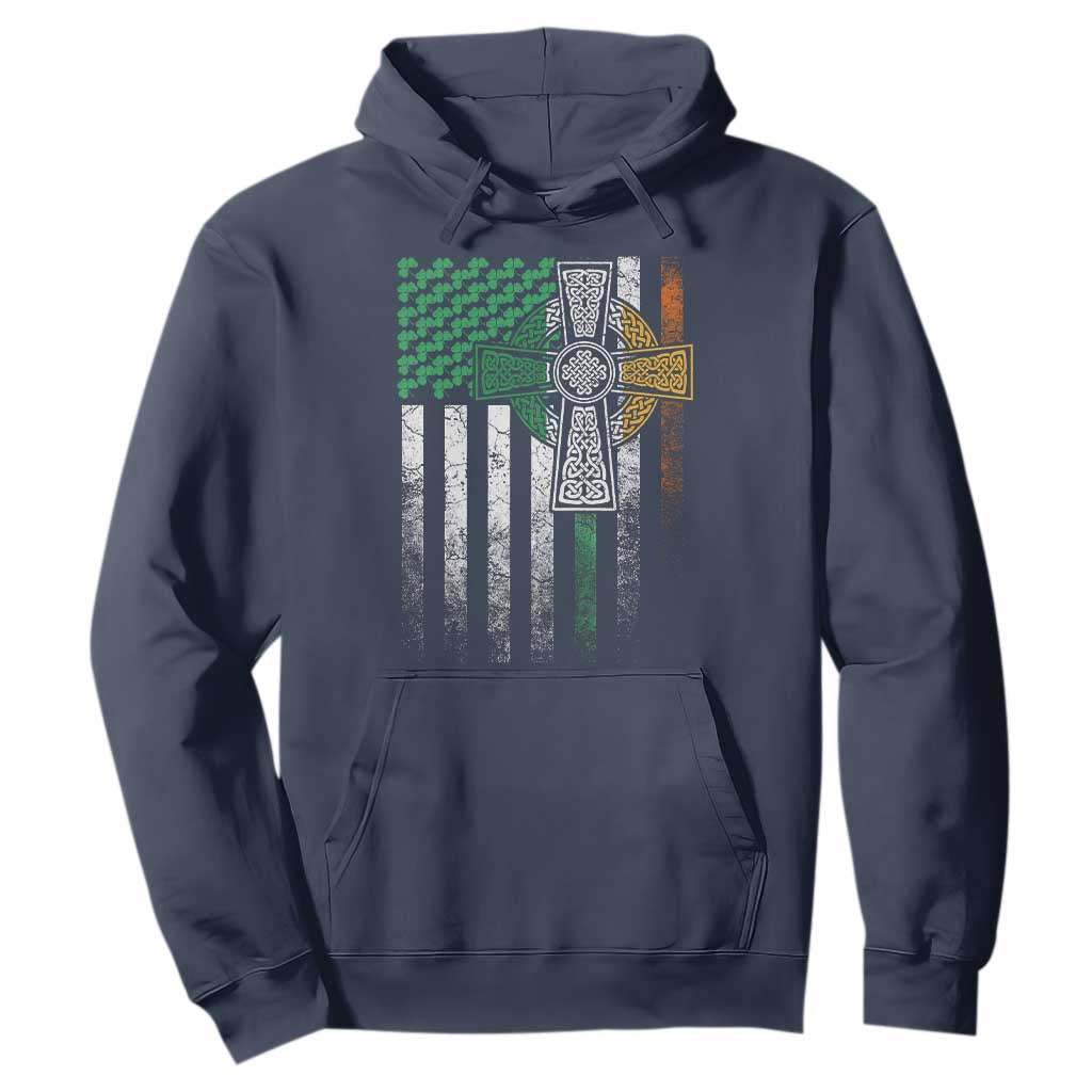 Irish Pride Hoodie American Flag Celtic Cross Shamrock St Patrick's Day TS11 Navy Print Your Wear