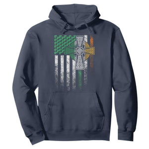 Irish Pride Hoodie American Flag Celtic Cross Shamrock St Patrick's Day TS11 Navy Print Your Wear