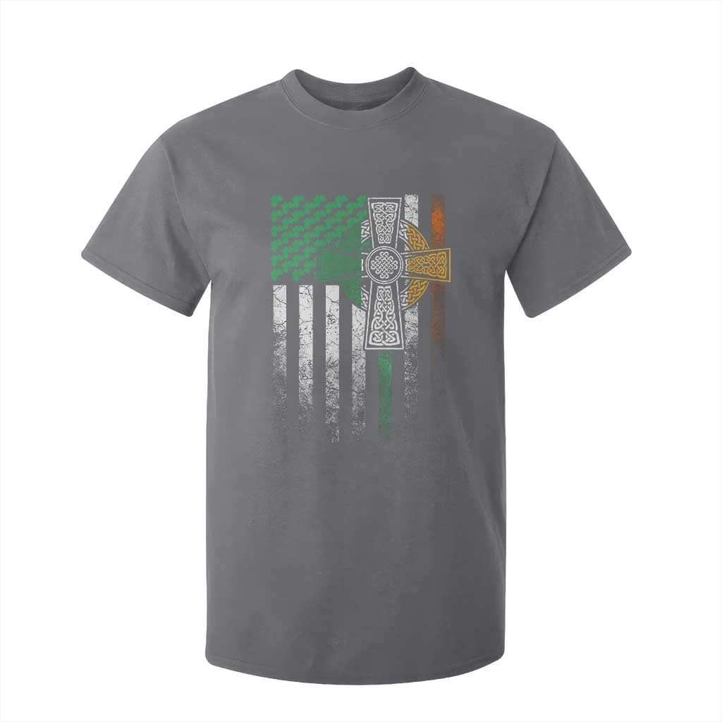 Irish Pride T Shirt For Kid American Flag Celtic Cross Shamrock St Patrick's Day TS11 Charcoal Print Your Wear