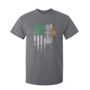 Irish Pride T Shirt For Kid American Flag Celtic Cross Shamrock St Patrick's Day TS11 Charcoal Print Your Wear