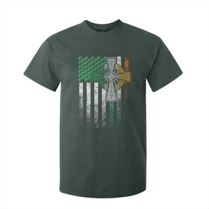 Irish Pride T Shirt For Kid American Flag Celtic Cross Shamrock St Patrick's Day TS11 Dark Forest Green Print Your Wear