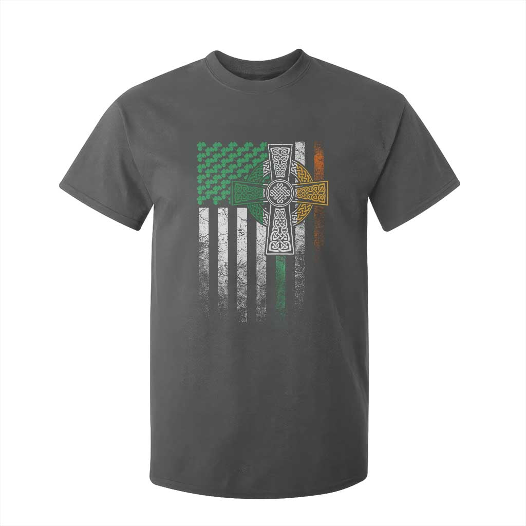 Irish Pride T Shirt For Kid American Flag Celtic Cross Shamrock St Patrick's Day TS11 Dark Heather Print Your Wear