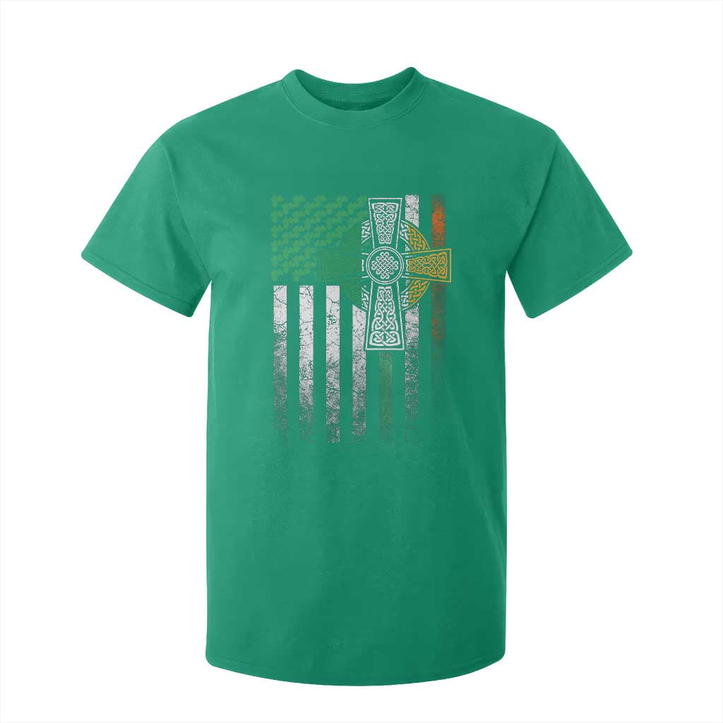 Irish Pride T Shirt For Kid American Flag Celtic Cross Shamrock St Patrick's Day TS11 Irish Green Print Your Wear