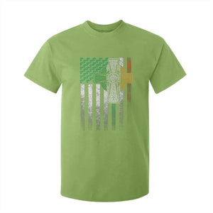 Irish Pride T Shirt For Kid American Flag Celtic Cross Shamrock St Patrick's Day TS11 Lime Print Your Wear
