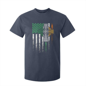 Irish Pride T Shirt For Kid American Flag Celtic Cross Shamrock St Patrick's Day TS11 Navy Print Your Wear