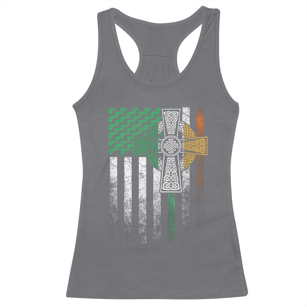 Irish Pride Racerback Tank Top American Flag Celtic Cross Shamrock St Patrick's Day TS11 Charcoal Print Your Wear