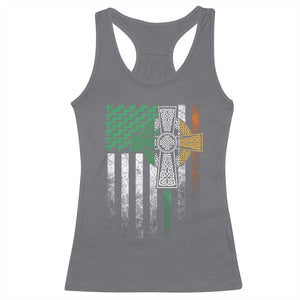 Irish Pride Racerback Tank Top American Flag Celtic Cross Shamrock St Patrick's Day TS11 Charcoal Print Your Wear