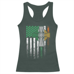 Irish Pride Racerback Tank Top American Flag Celtic Cross Shamrock St Patrick's Day TS11 Dark Forest Green Print Your Wear
