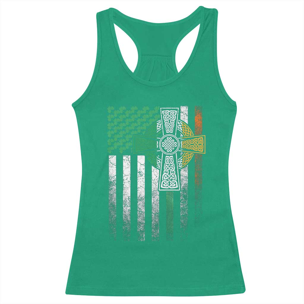 Irish Pride Racerback Tank Top American Flag Celtic Cross Shamrock St Patrick's Day TS11 Irish Green Print Your Wear