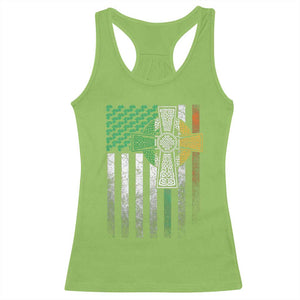 Irish Pride Racerback Tank Top American Flag Celtic Cross Shamrock St Patrick's Day TS11 Lime Print Your Wear