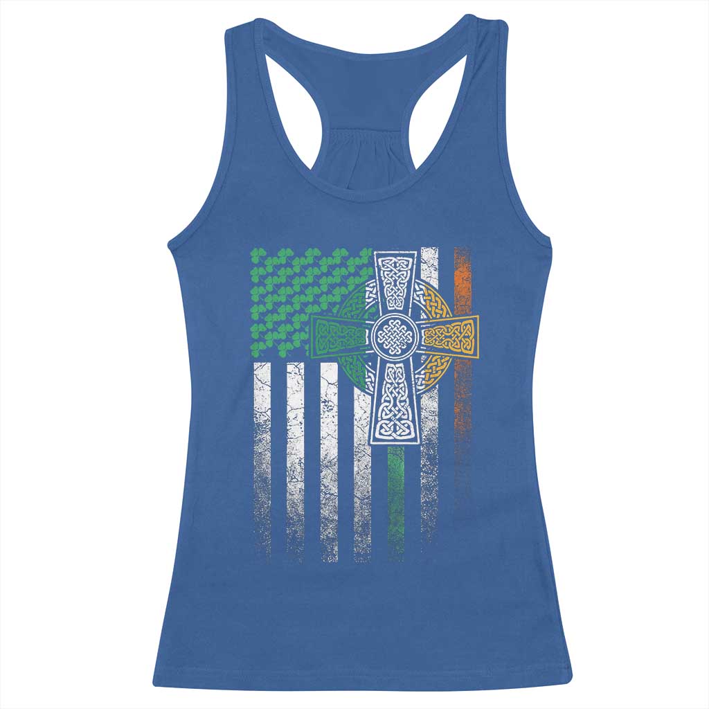 Irish Pride Racerback Tank Top American Flag Celtic Cross Shamrock St Patrick's Day TS11 Royal Blue Print Your Wear