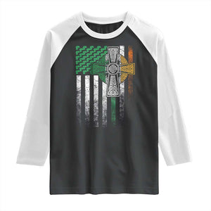 Irish Pride Raglan Shirt American Flag Celtic Cross Shamrock St Patrick's Day TS11 Black White Print Your Wear