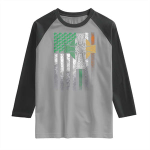 Irish Pride Raglan Shirt American Flag Celtic Cross Shamrock St Patrick's Day TS11 Sport Gray Black Print Your Wear