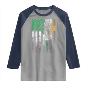Irish Pride Raglan Shirt American Flag Celtic Cross Shamrock St Patrick's Day TS11 Sport Gray Navy Print Your Wear